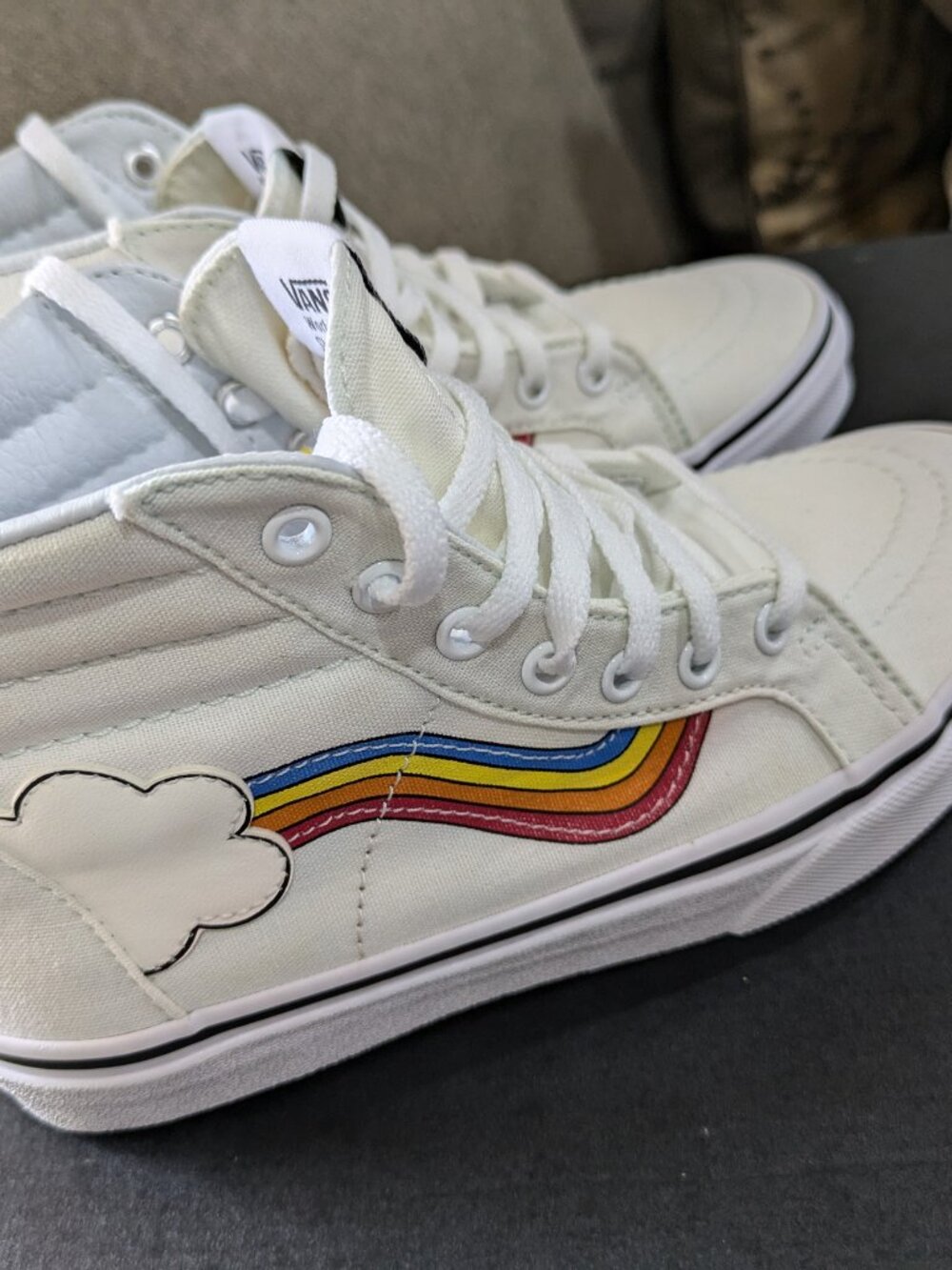 VANS Sk8-hi Zip Rainbow Sidestripe Blue White Kids Shoes Size 3 - Picture 2 of 8